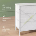Meuble TV, Commode en tissu à 8 tiroirs avec plateau en bois, Centre de divertissement commode, Table console TV média moderne pour chambre à coucher et salon