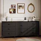 Meuble TV, Commode en tissu à 8 tiroirs avec plateau en bois, Centre de divertissement commode, Table console TV média moderne pour chambre à coucher et salon