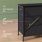 Meuble TV, Commode en tissu à 8 tiroirs avec plateau en bois, Centre de divertissement commode, Table console TV média moderne pour chambre à coucher et salon