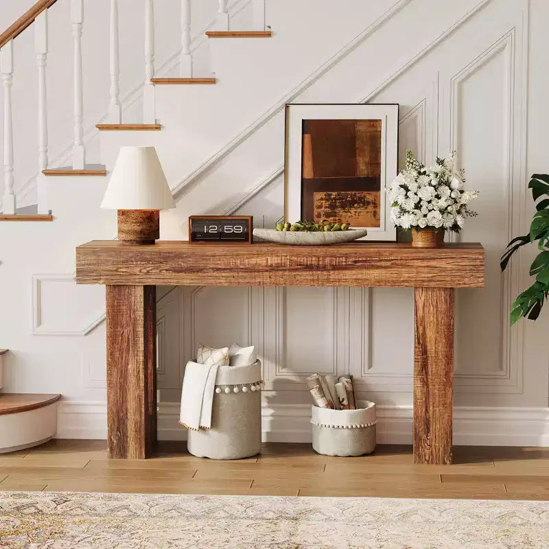 GustoWave 63 Console étroite de style campagnard pour entrée avec rangement, table d'appoint industrielle en bois, marron