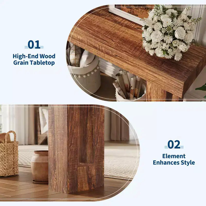 GustoWave 63 Console étroite de style campagnard pour entrée avec rangement, table d'appoint industrielle en bois, marron