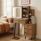 Coiffeuse de maquillage FurnitureR avec miroir coulissant et étagères de rangement, Table de chevet moderne avec tiroirs pour chambre à coucher, Table de maquillage avec rangement