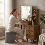 Coiffeuse de maquillage FurnitureR avec miroir coulissant et étagères de rangement, Table de chevet moderne avec tiroirs pour chambre à coucher, Table de maquillage avec rangement