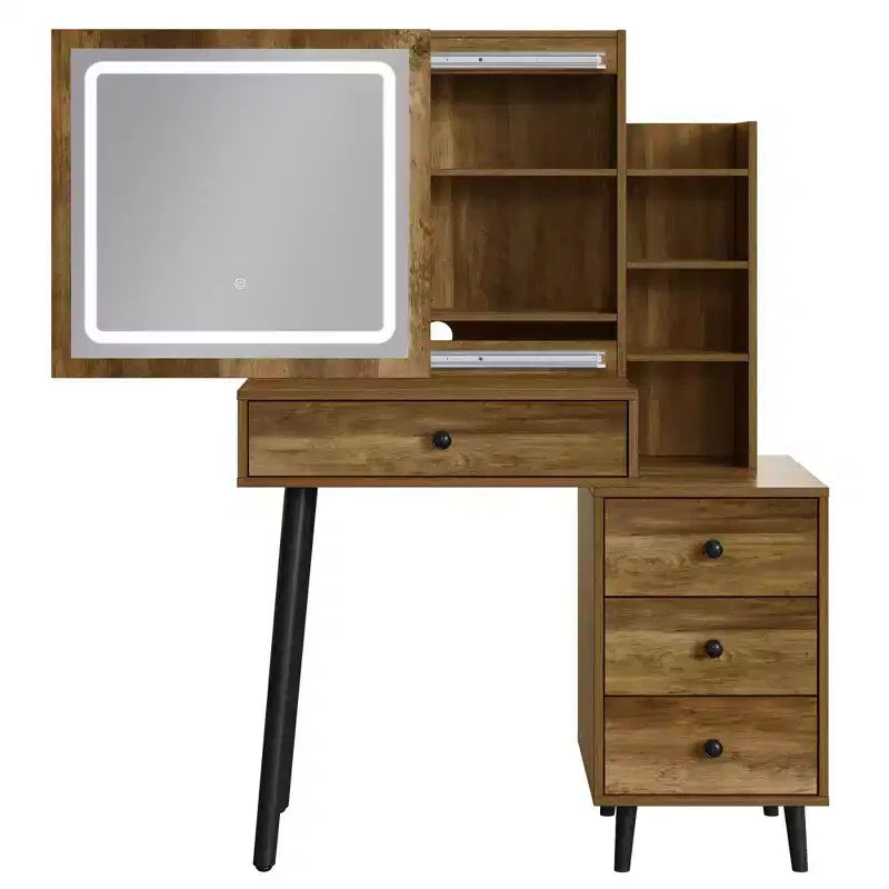 Coiffeuse de maquillage FurnitureR avec miroir coulissant et étagères de rangement, Table de chevet moderne avec tiroirs pour chambre à coucher, Table de maquillage avec rangement