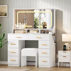 Coiffeuse avec miroir, coiffeuse de maquillage pour chambre à coucher avec 8 tiroirs et 1 chaise de coiffeuse, ensemble de coiffeuse moderne pour chambre à coucher, salle de bain