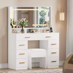 Coiffeuse avec miroir, coiffeuse de maquillage pour chambre à coucher avec 8 tiroirs et 1 chaise de coiffeuse, ensemble de coiffeuse moderne pour chambre à coucher, salle de bain