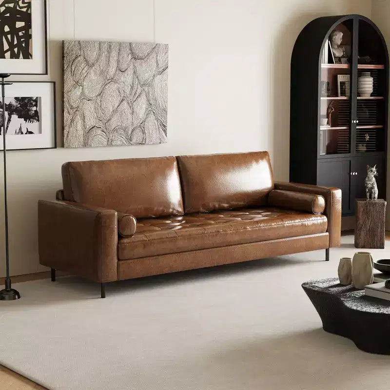 Canapé Vintage Haut de Gamme Mid-Century Modern Luck Live 80.31 en Cuir Huilé et Ciré avec Cadre Solide pour Salon