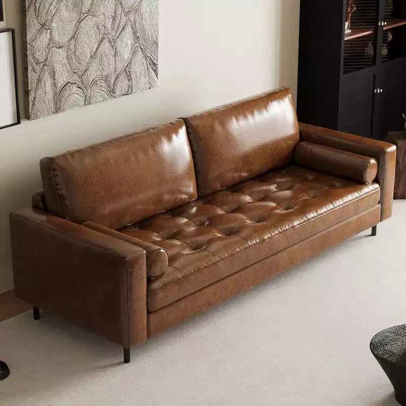 Canapé Vintage Haut de Gamme Mid-Century Modern Luck Live 80.31 en Cuir Huilé et Ciré avec Cadre Solide pour Salon