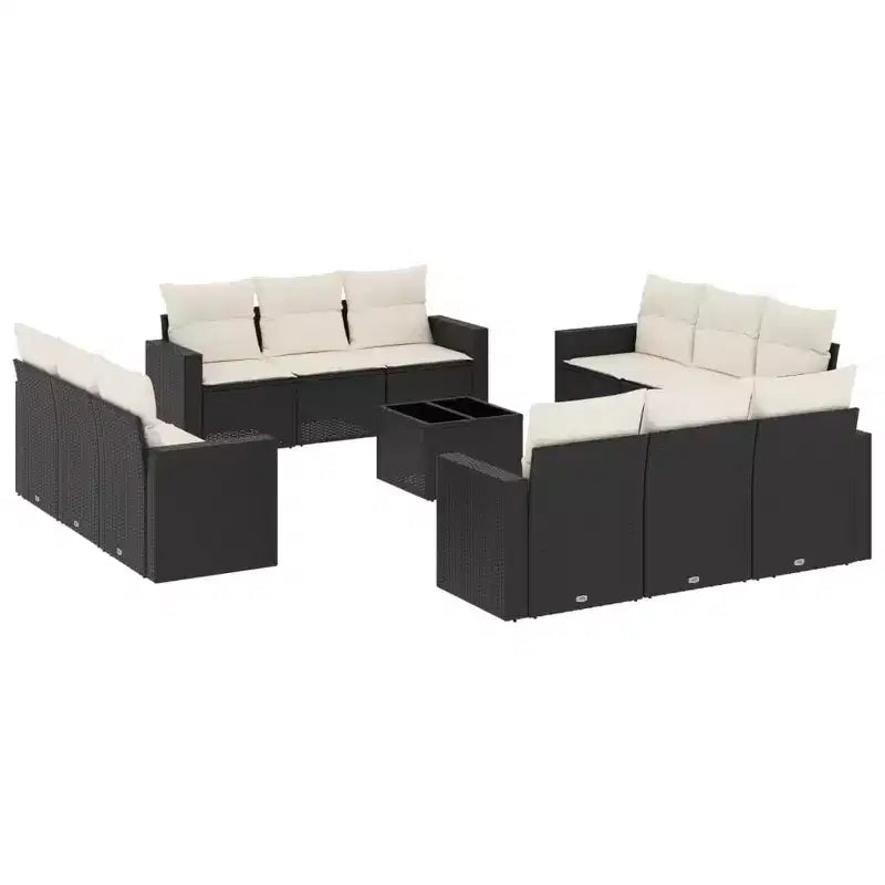 vidaXL Garden Sofa Set Black PE Rattan Large Adjustable Feet