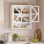Armoire murale de salle de bain VECELO avec portes en verre en croix, armoire à pharmacie à double rangement avec étagère ouverte pour salle de bain/cuisine, blanche