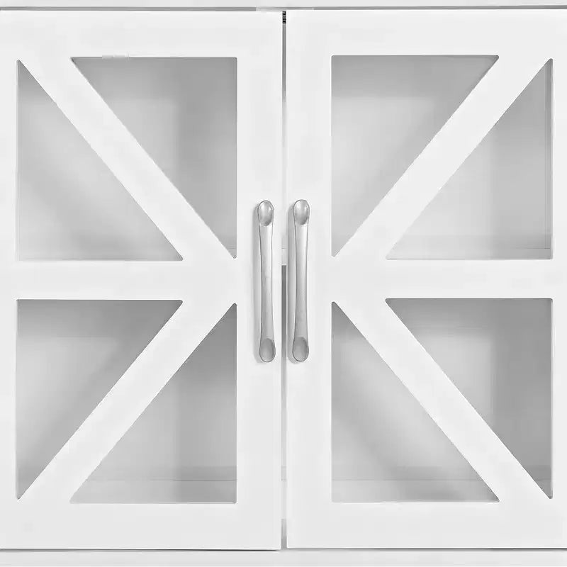 Armoire murale de salle de bain VECELO avec portes en verre en croix, armoire à pharmacie à double rangement avec étagère ouverte pour salle de bain/cuisine, blanche