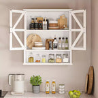 Armoire murale de salle de bain VECELO avec portes en verre en croix, armoire à pharmacie à double rangement avec étagère ouverte pour salle de bain/cuisine, blanche
