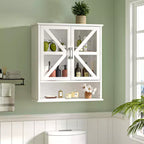 Armoire murale de salle de bain VECELO avec portes en verre en croix, armoire à pharmacie à double rangement avec étagère ouverte pour salle de bain/cuisine, blanche