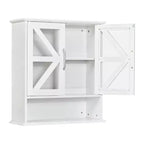 Armoire murale de salle de bain VECELO avec portes en verre en croix, armoire à pharmacie à double rangement avec étagère ouverte pour salle de bain/cuisine, blanche