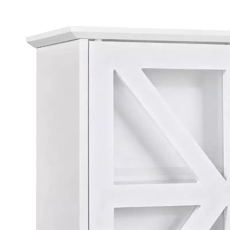 Armoire murale de salle de bain VECELO avec portes en verre en croix, armoire à pharmacie à double rangement avec étagère ouverte pour salle de bain/cuisine, blanche