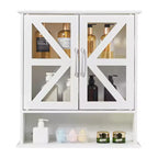 Armoire murale de salle de bain VECELO avec portes en verre en croix, armoire à pharmacie à double rangement avec étagère ouverte pour salle de bain/cuisine, blanche