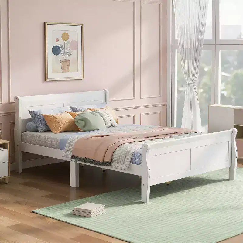 Lit plateforme moderne Luxystar en bois de taille Queen avec tête de lit