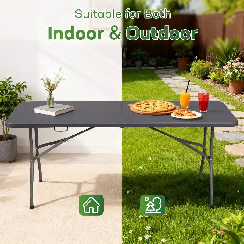 Table pliante FDW de 5,9 pieds, table en plastique portable avec poignée de transport, parfaite pour l'intérieur, l'extérieur, les fêtes, les dîners, les mariages, les événements, le camping