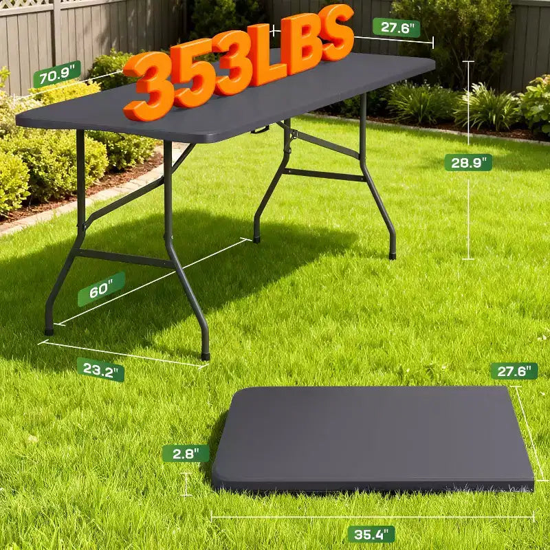Table pliante FDW de 5,9 pieds, table en plastique portable avec poignée de transport, parfaite pour l'intérieur, l'extérieur, les fêtes, les dîners, les mariages, les événements, le camping