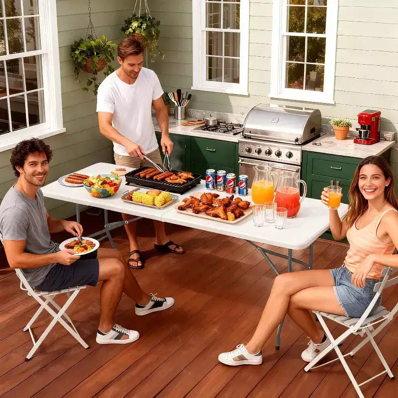 Table pliante FDW de 5,9 pieds, table en plastique portable avec poignée de transport, parfaite pour l'intérieur, l'extérieur, les fêtes, les dîners, les mariages, les événements, le camping