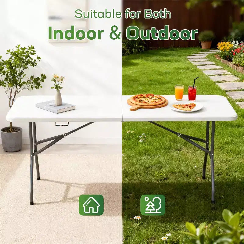Table pliante FDW de 5,9 pieds, table en plastique portable avec poignée de transport, parfaite pour l'intérieur, l'extérieur, les fêtes, les dîners, les mariages, les événements, le camping