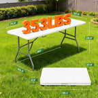 Table pliante FDW de 5,9 pieds, table en plastique portable avec poignée de transport, parfaite pour l'intérieur, l'extérieur, les fêtes, les dîners, les mariages, les événements, le camping