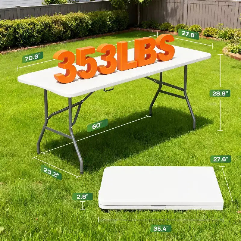Table pliante FDW de 5,9 pieds, table en plastique portable avec poignée de transport, parfaite pour l'intérieur, l'extérieur, les fêtes, les dîners, les mariages, les événements, le camping