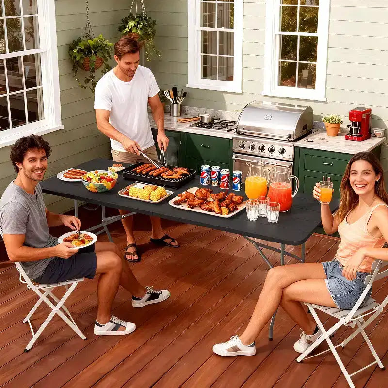 Table pliante FDW de 5,9 pieds, table en plastique portable avec poignée de transport, parfaite pour l'intérieur, l'extérieur, les fêtes, les dîners, les mariages, les événements, le camping