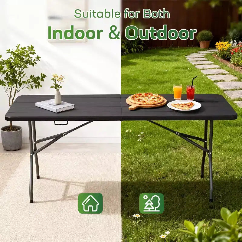 Table pliante FDW de 5,9 pieds, table en plastique portable avec poignée de transport, parfaite pour l'intérieur, l'extérieur, les fêtes, les dîners, les mariages, les événements, le camping