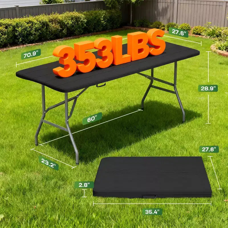 Table pliante FDW de 5,9 pieds, table en plastique portable avec poignée de transport, parfaite pour l'intérieur, l'extérieur, les fêtes, les dîners, les mariages, les événements, le camping