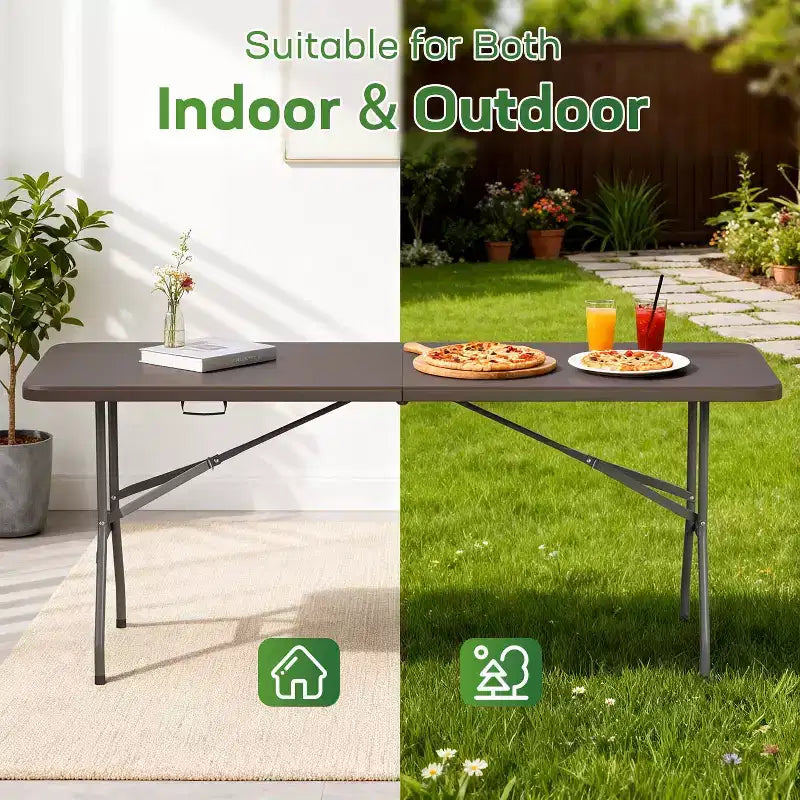 Table pliante FDW de 5,9 pieds, table en plastique portable avec poignée de transport, parfaite pour l'intérieur, l'extérieur, les fêtes, les dîners, les mariages, les événements, le camping