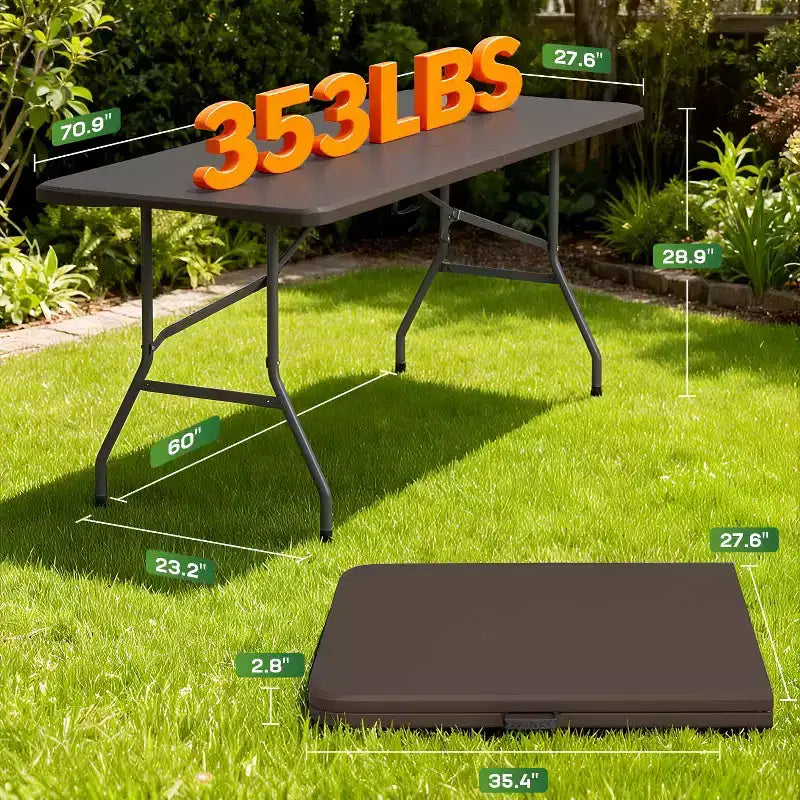 Table pliante FDW de 5,9 pieds, table en plastique portable avec poignée de transport, parfaite pour l'intérieur, l'extérieur, les fêtes, les dîners, les mariages, les événements, le camping