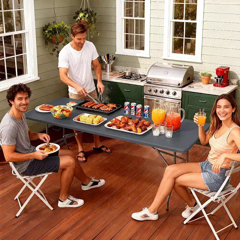 Table pliante FDW de 5,9 pieds, table en plastique portable avec poignée de transport, parfaite pour l'intérieur, l'extérieur, les fêtes, les dîners, les mariages, les événements, le camping