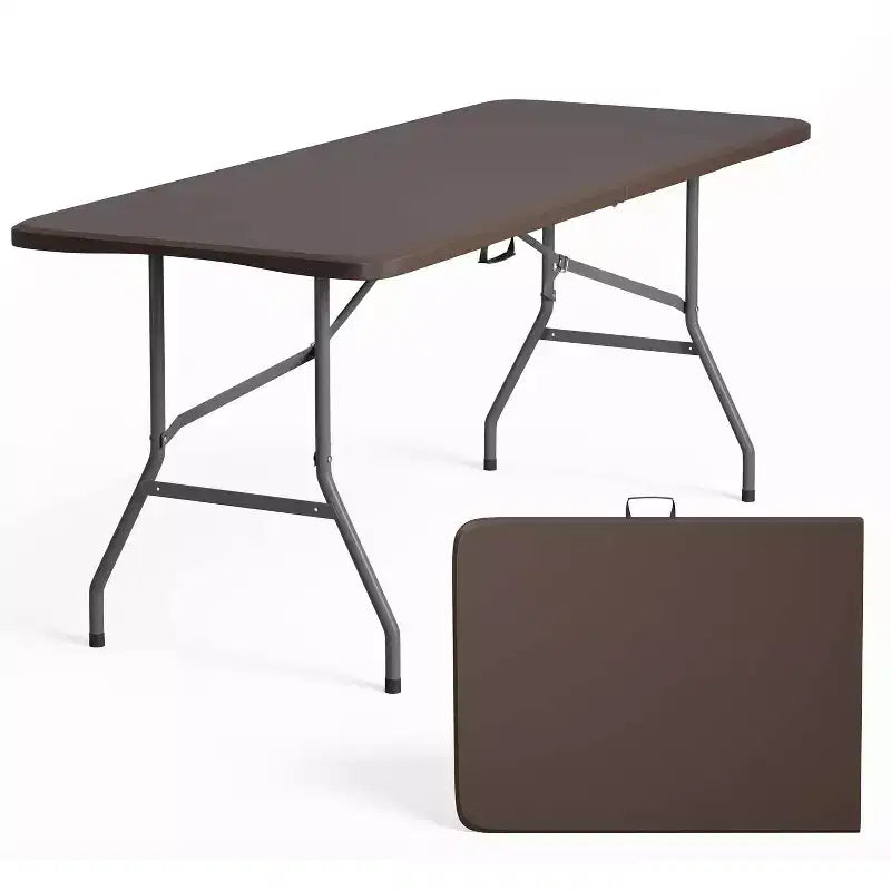 FDW 5.9 Foot Folding Table, Portable Plastic Table with Carrying Handle Perfect for Indoor, Outdoor, Party, Dining, Wedding, Events, Camping