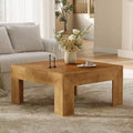 Lantine 39.4 Solid Wood Coffee Table with Intricate Inlaid Top & Sturdy Legs, Rustic Center Tables for Living Room, Easy Assembly, Brown