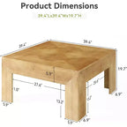 Lantine 39.4 Table basse en bois massif avec plateau incrusté complexe et pieds robustes, tables centrales rustiques pour salon, montage facile, marron