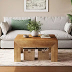 Lantine 39.4 Table basse en bois massif avec plateau incrusté complexe et pieds robustes, tables centrales rustiques pour salon, montage facile, marron
