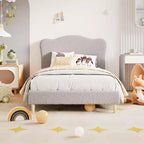 Cadre de lit rembourré pleine grandeur pour enfants, lit douillet en polaire pour filles avec tête de lit festonnée, support à lattes en bois, pas besoin de sommier.