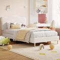 Full Size Upholstered Bed Frame for Kids, Dreamy Fleece Girls Bed with Scallop Headboard, Wooden Slats Support, No Box Spring Needed