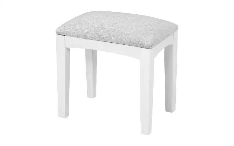 Coiffeuse minimaliste de 44,4 pouces avec miroir, 5 tiroirs, armoire latérale et tabouret assorti pour chambre à coucher, finition blanche