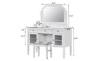 Coiffeuse minimaliste de 44,4 pouces avec miroir, 5 tiroirs, armoire latérale et tabouret assorti pour chambre à coucher, finition blanche