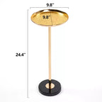 Table d'appoint 2P Or Réglable en Marbre, Table à Thé Martini avec Plateau Métallique et Piédestal en Marbre Naturel pour Présentation et Rangement