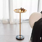 Table d'appoint 2P Or Réglable en Marbre, Table à Thé Martini avec Plateau Métallique et Piédestal en Marbre Naturel pour Présentation et Rangement