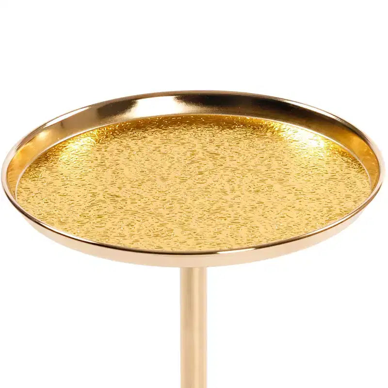 Table d'appoint 2P Or Réglable en Marbre, Table à Thé Martini avec Plateau Métallique et Piédestal en Marbre Naturel pour Présentation et Rangement