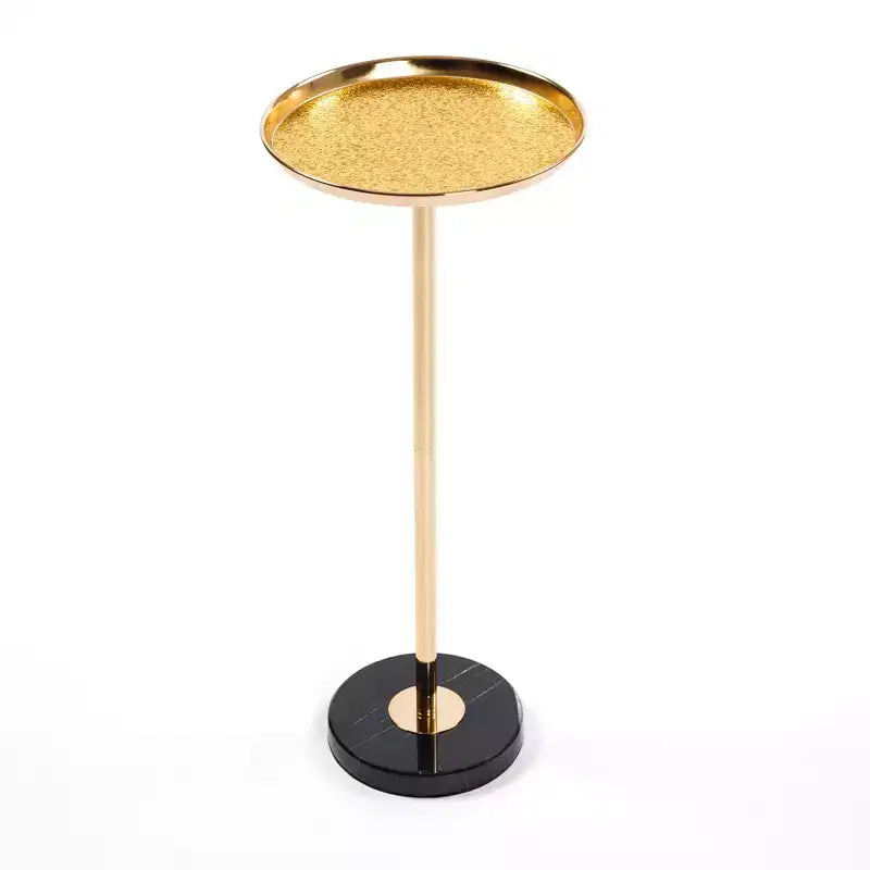 Table d'appoint 2P Or Réglable en Marbre, Table à Thé Martini avec Plateau Métallique et Piédestal en Marbre Naturel pour Présentation et Rangement