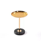 Table d'appoint 2P Or Réglable en Marbre, Table à Thé Martini avec Plateau Métallique et Piédestal en Marbre Naturel pour Présentation et Rangement