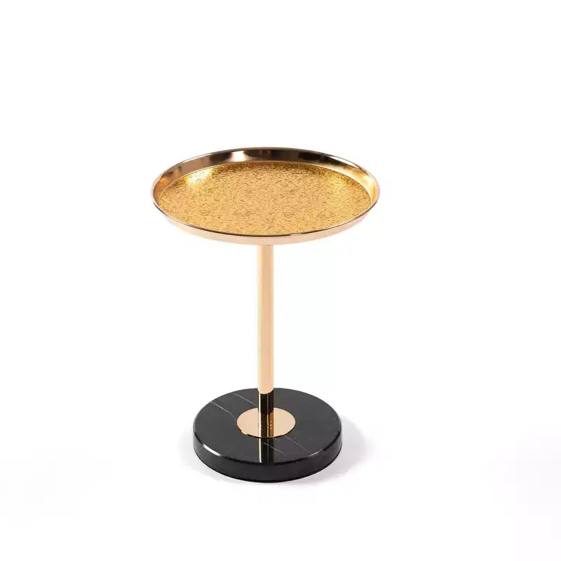 Table d'appoint 2P Or Réglable en Marbre, Table à Thé Martini avec Plateau Métallique et Piédestal en Marbre Naturel pour Présentation et Rangement