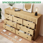 Commode à 7 tiroirs pour chambre à coucher, 137 cm de large, en bois, organiseur de rangement de style Mid-Century moderne, meuble TV de style ferme pour entrée