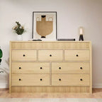 Commode à 7 tiroirs pour chambre à coucher, 137 cm de large, en bois, organiseur de rangement de style Mid-Century moderne, meuble TV de style ferme pour entrée