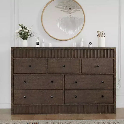 7 Drawer Dresser for Bedroom, 54'' Wide Wooden Dressers, Mid Century Modern Chest of Drawers Storage Organizer,Farmhouse TV Stand for Entryway
